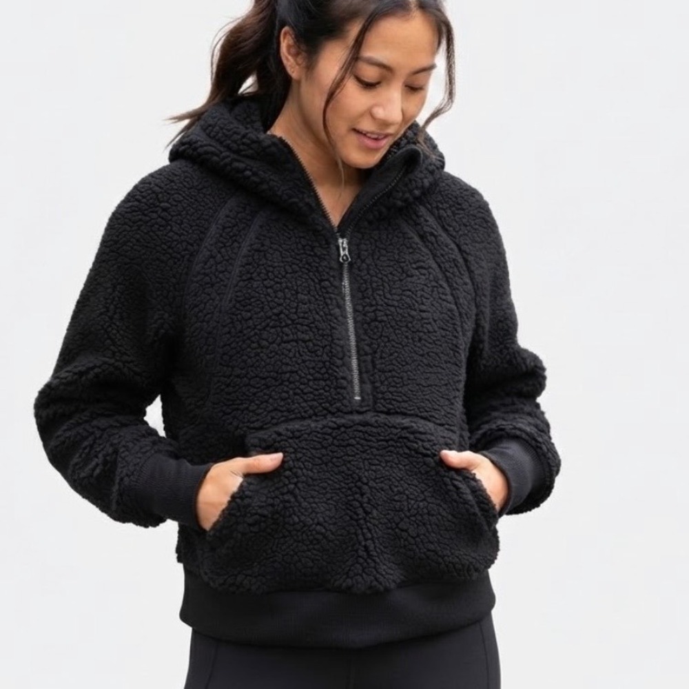 Lululemon Scuba Oversized Half-Zip Hoodie Black Sherpa Fleece Wool Blend M/L